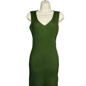 NEW! All Row Ophelia Dress Ribbed Knit Fitted Green Casual Olive Fitted - L